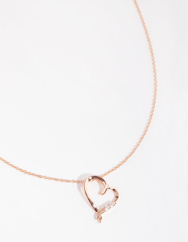 Sterling Silver Rose Gold Cubic Zirconia Open Heart Necklace