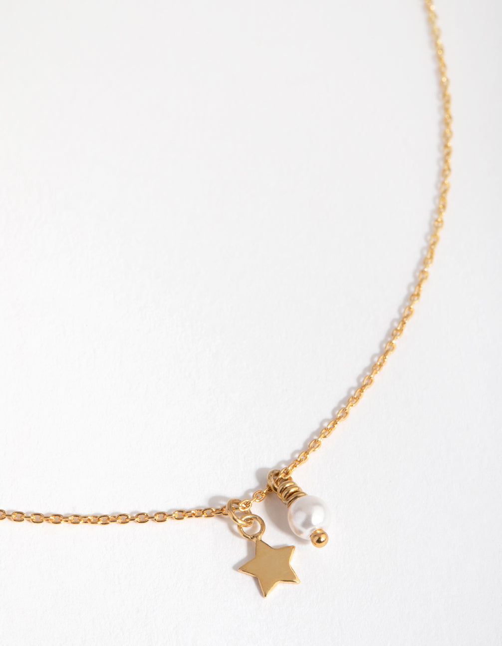 Gold Plated Sterling Silver Pearl & Star Charm Necklace