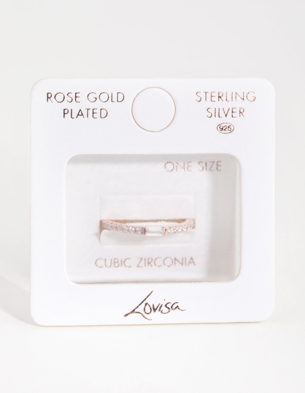 Sterling Silver Rose Gold Cubic Zirconia Baguette Engagement Ring