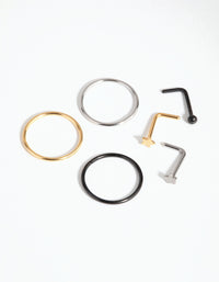 Surgical Steel Ball Star Nose Ring & Stud 6-Pack - link has visual effect only
