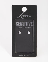 Surgical Steel Cubic Zirconia Pear Stud Earrings - link has visual effect only