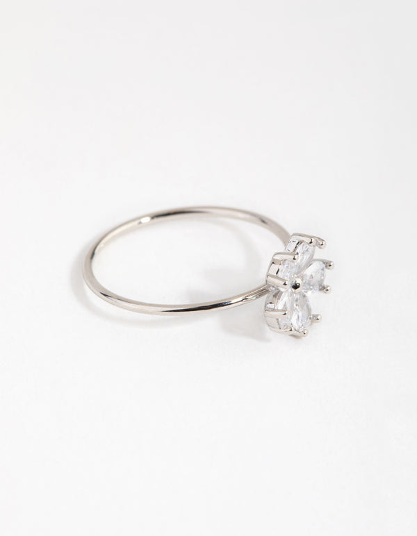 Silver Cubic Zirconia Daisy Diamante Ring