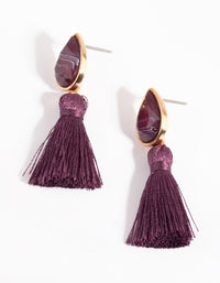 Gold Stone & Tassel Drop Earrings - link has visual effect only