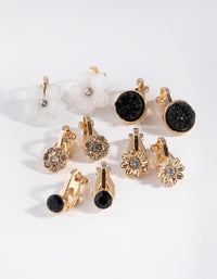 Gold Flower Diamante Clip 5-Pack Earring - link has visual effect only