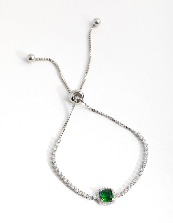 Silver Cubic Zirconia Square Halo Toggle Tennis Bracelet
