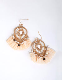 Gold Statement Raffia Fan Drop Earrings - link has visual effect only
