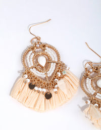 Gold Statement Raffia Fan Drop Earrings - link has visual effect only