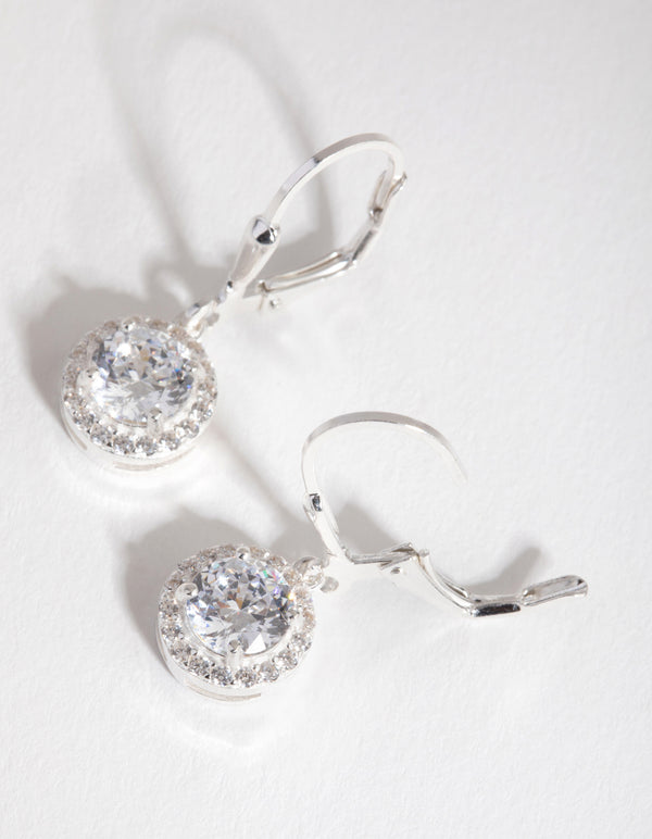 Sterling Silver Cubic Zirconia Round Halo Huggie Earrings
