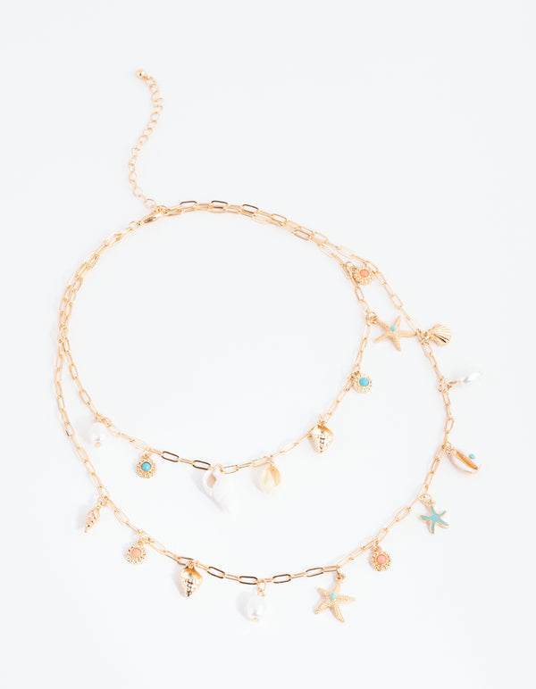 Gold Ocean Charm Necklace