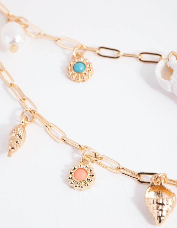 Gold Ocean Charm Necklace