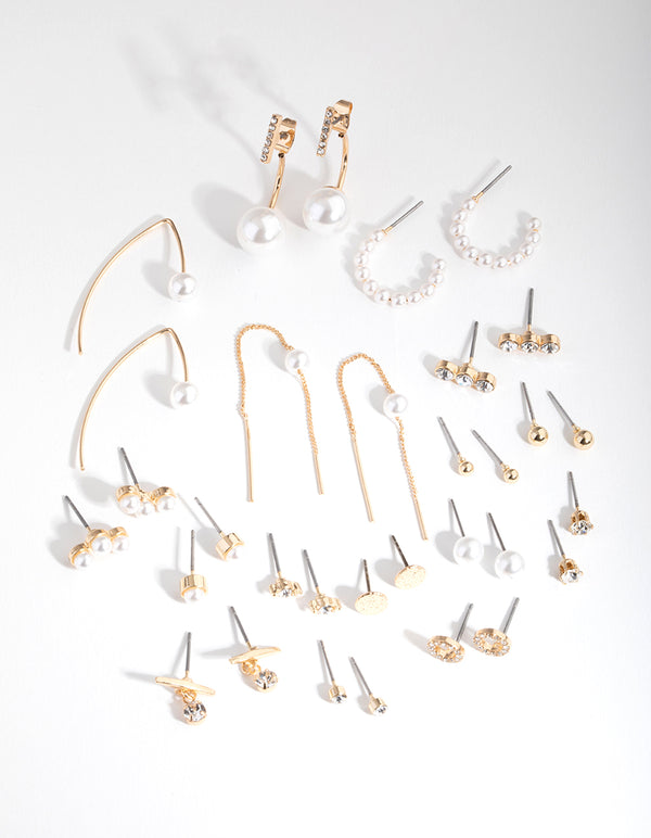 Gold Mixed Pearl 16-Pack Earring