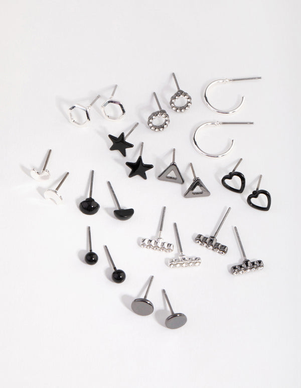 Mixed Metal Geometric Shapes Earring 12-Pack