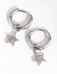 Titanium Diamante Star Huggie Earrings - link has visual effect only