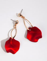 Gold Red Pearlised Petal Drop Earrings - link has visual effect only