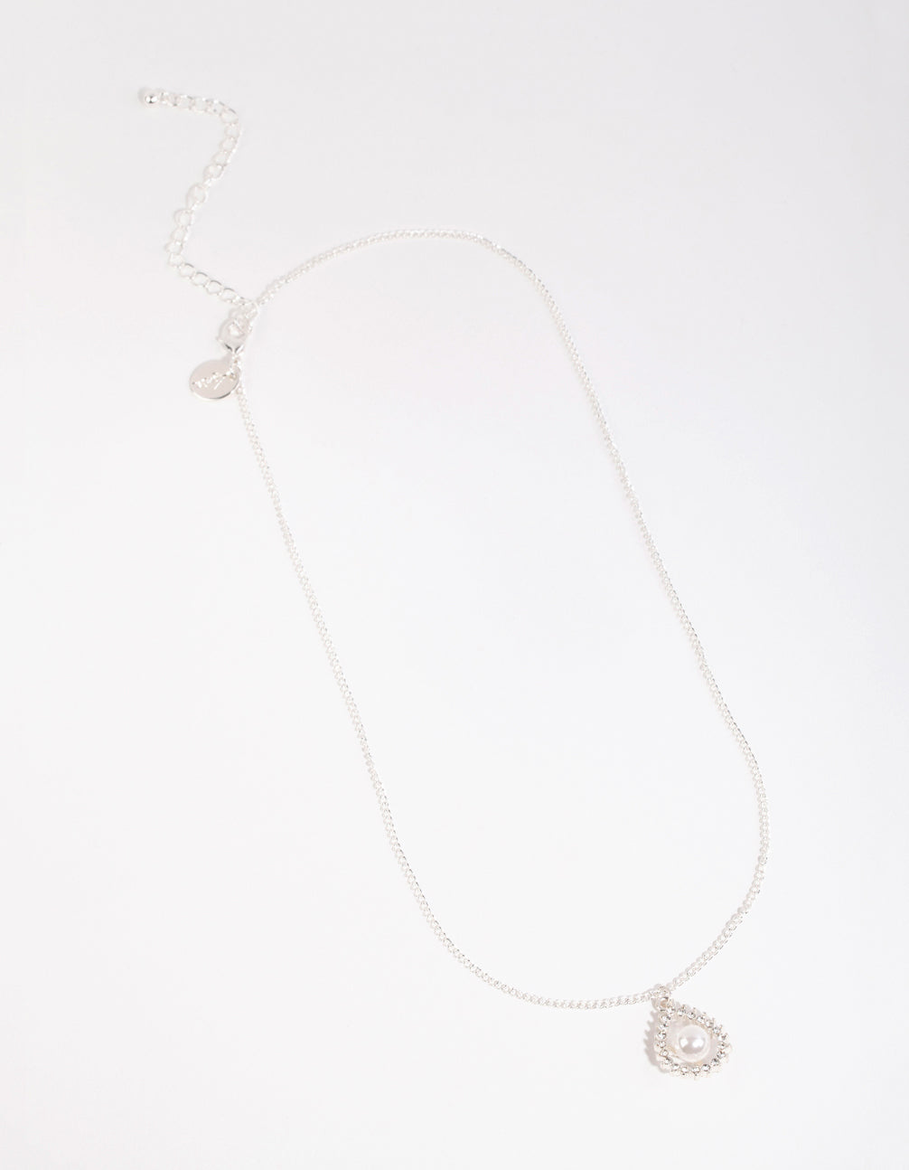 Silver Diamante Open Pear Pearl Necklace