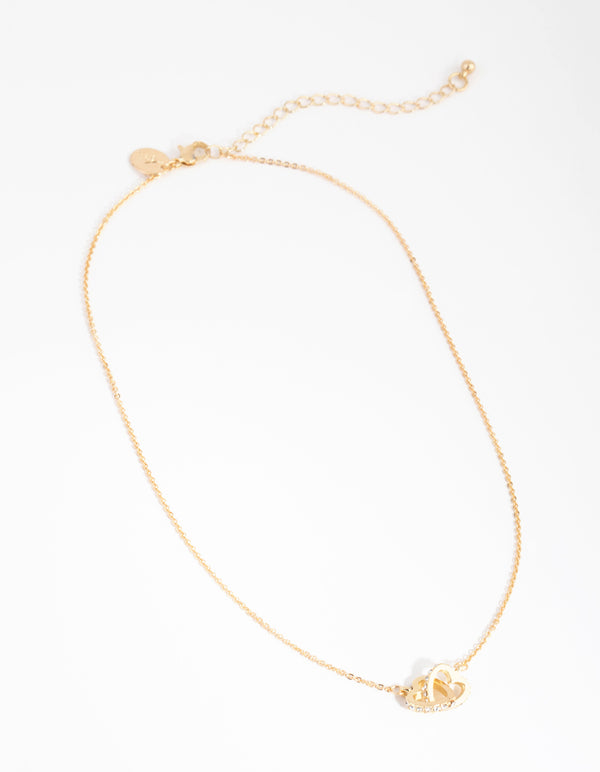 Gold Joined Heart Charm Necklace