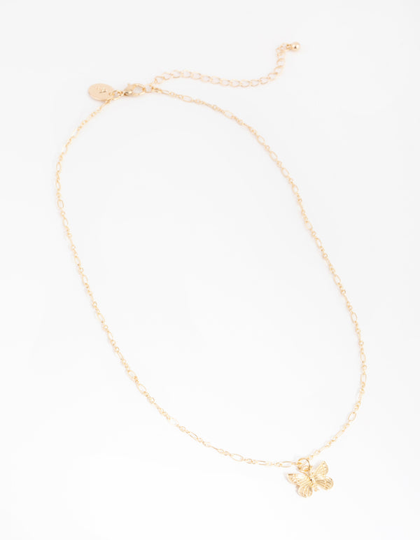Gold Diamond-Cut Chain Butterfly Necklace