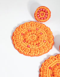 Orange Flat Circle Beaded Drop Earrings - link has visual effect only