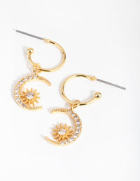 18ct Gold Plated Cubic Zirconia Moon & Star Earrings - link has visual effect only