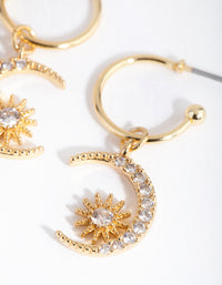 18ct Gold Plated Cubic Zirconia Moon & Star Earrings - link has visual effect only