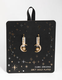 18ct Gold Plated Cubic Zirconia Moon & Star Earrings - link has visual effect only