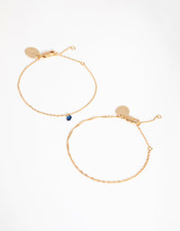 18ct Gold Plated September Sapphire Cubic Zirconia Bracelet Set - link has visual effect only