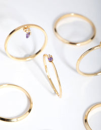 18ct Gold Plated February Amethyst Cubic Zirconia Ring 7-Pack - link has visual effect only