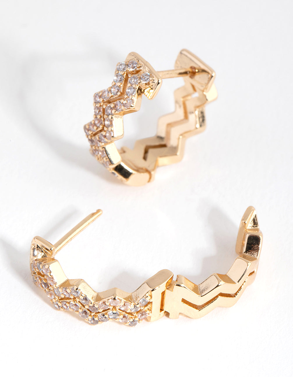 Gold Diamante Zig Zag Huggie Earrings