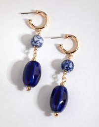 Gold Double Ceramic Bead Drop Earrings - link has visual effect only