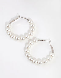 Silver Classic Pearl Hoop Earrings - link has visual effect only