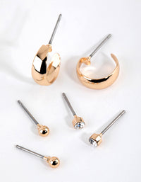Gold Classic Stud & Hoop Earring Pack - link has visual effect only