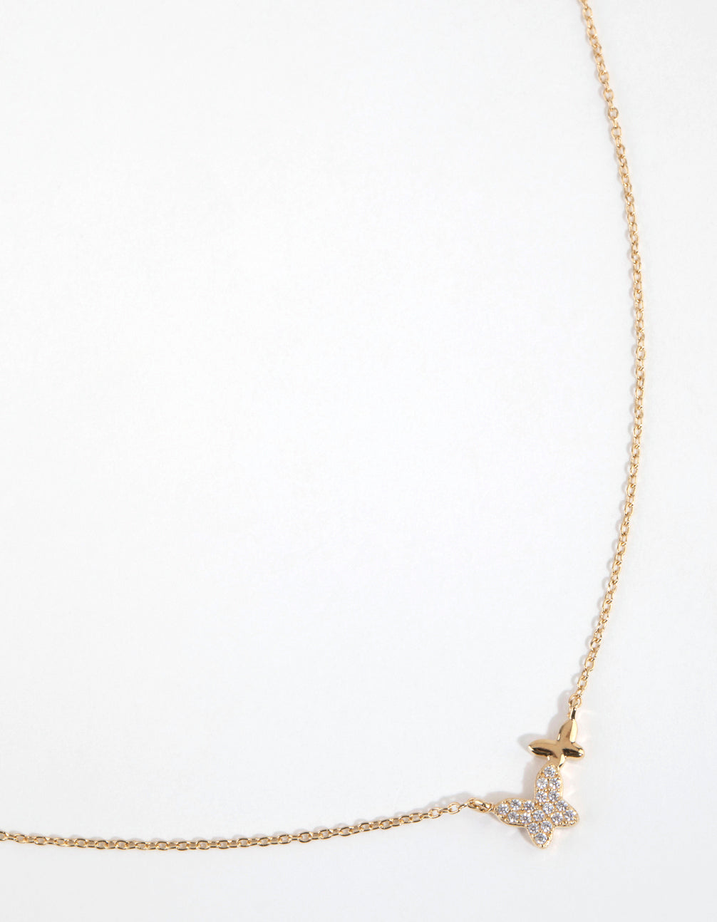 Gold Plated Sterling Silver Diamante Double Pave Butterfly Necklace