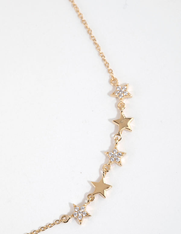 Gold Plated Sterling Silver Cubic Zirconia Starry Necklace
