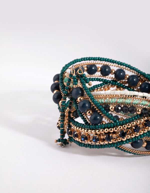 Gold & Green Beaded Bangle
