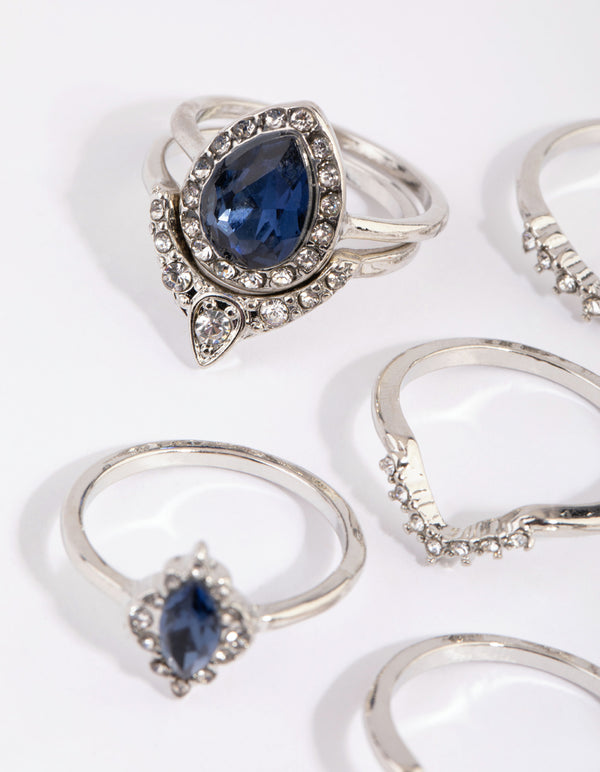 Rhodium Sapphire Mixed Ring 8-Pack