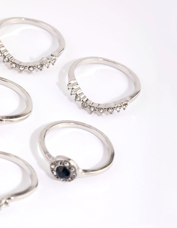 Rhodium Sapphire Mixed Ring 8-Pack