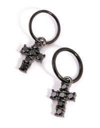 Matte Black Cubic Zirconia Cross Sleeper Earrings - link has visual effect only
