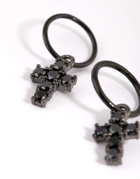 Matte Black Cubic Zirconia Cross Sleeper Earrings - link has visual effect only