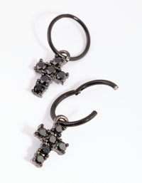 Matte Black Cubic Zirconia Cross Sleeper Earrings - link has visual effect only