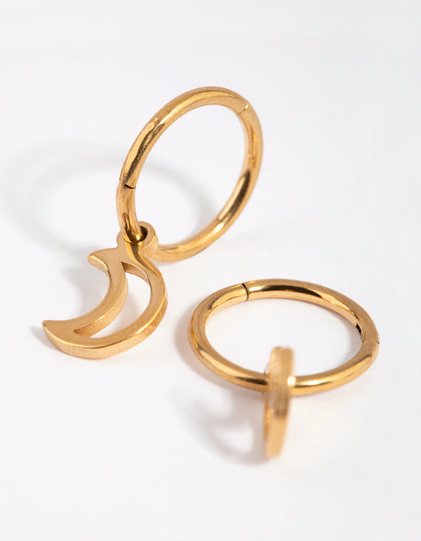 Gold Plated Surgical Steel Moon Charm Sleeper Earrings