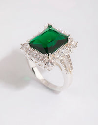 Silver Asscher Emerald Cubic Zirconia Ring - link has visual effect only