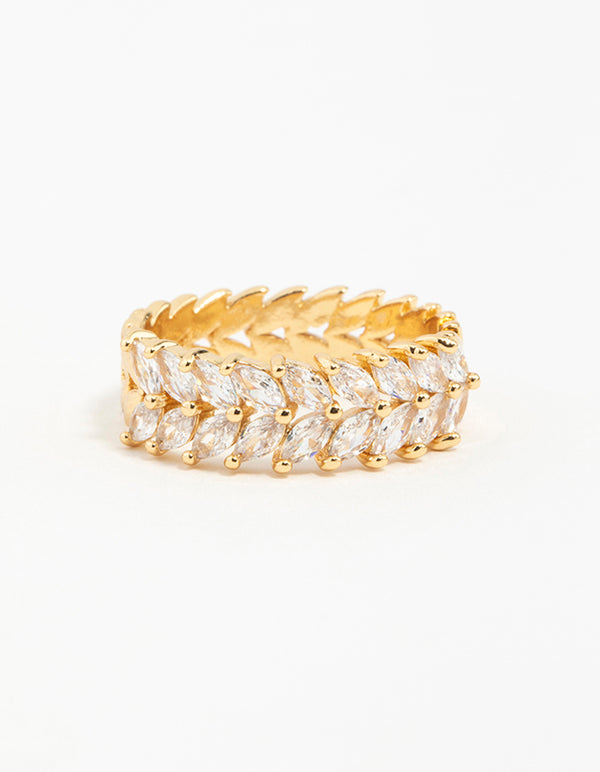 Gold Plated Navette Cubic Zirconia Layered Ring