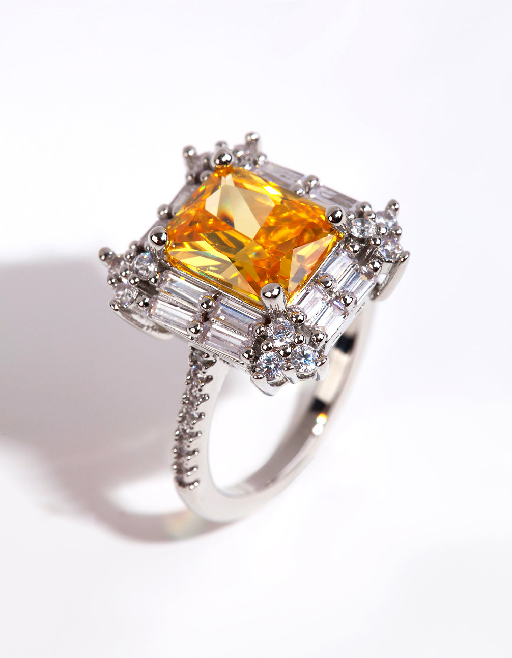 Silver Radiant Citrine Cubic Zirconia Ring