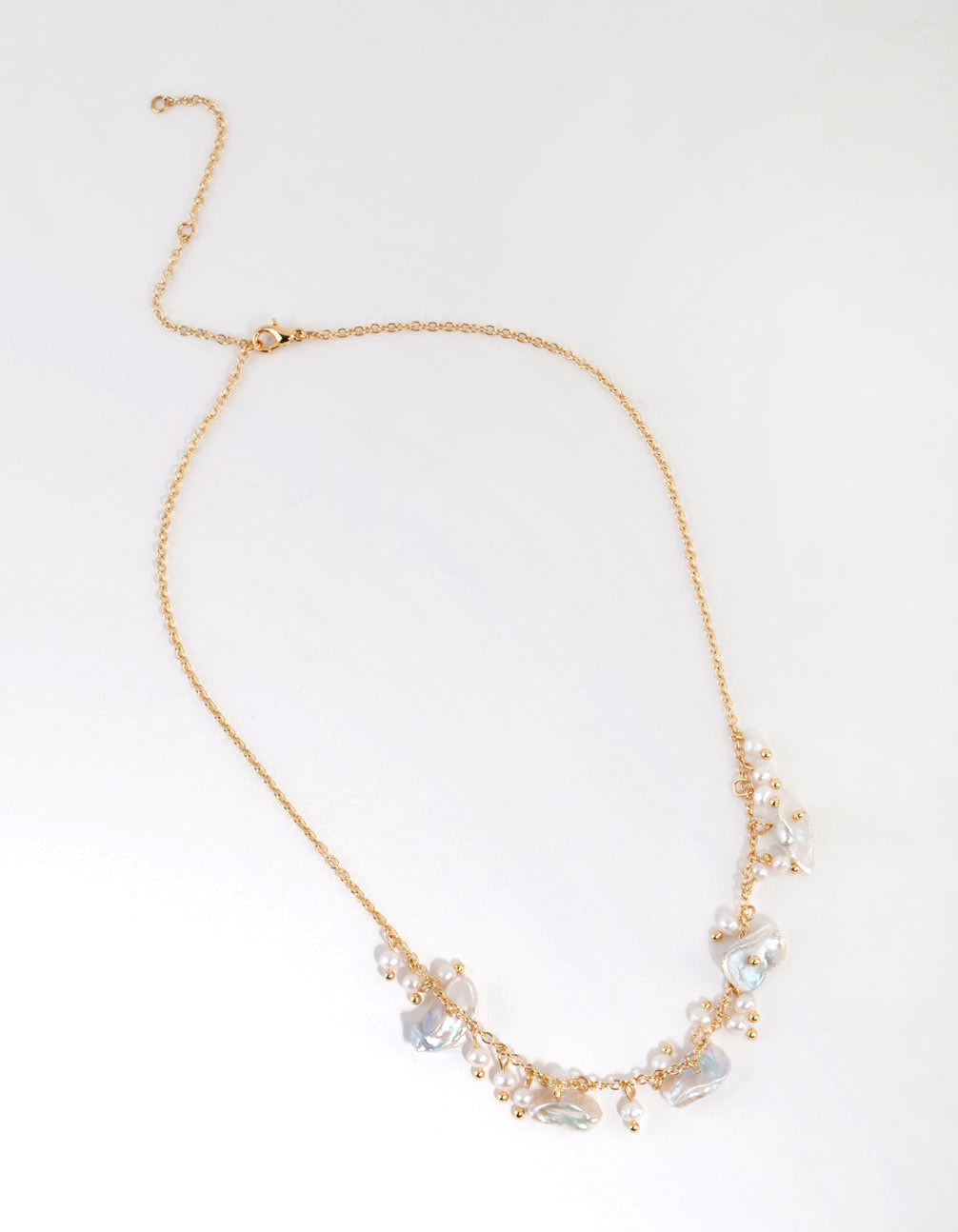 Gold Plated Freshwater Pearl Cluster Drop Necklace