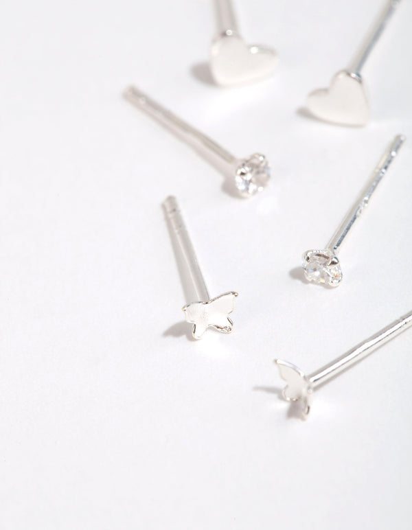 Sterling Silver Heart & Butterfly Stud Earring Pack