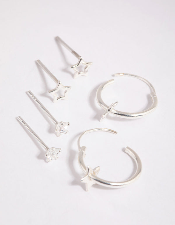 Sterling Silver Star Stud & Hoop Earring Pack