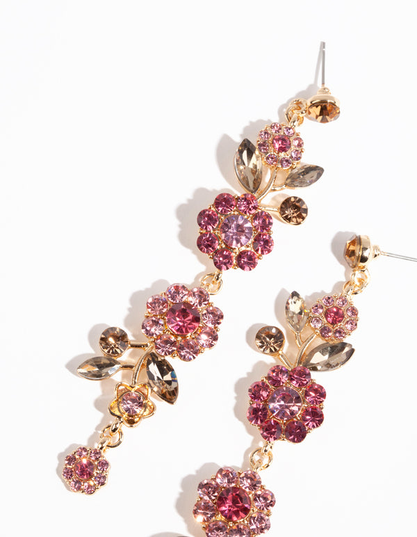 Gold Pretty Flower Drop Earrings