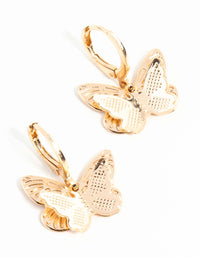 Gold Double Butterfly Stamp Huggie Earrings - link has visual effect only
