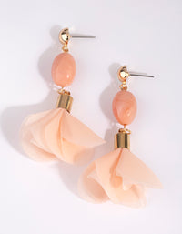 Pink Fabric & Bead Petal Drop Earrings - link has visual effect only