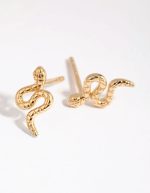 Gold Plated Sterling Silver Curled Snake Stud Earrings